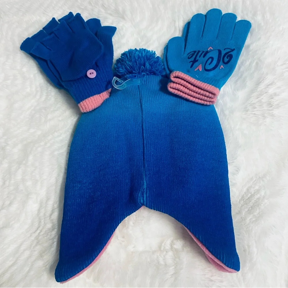 Disney Stitch Blue and Pink Kids Winter Hat and Gloves
